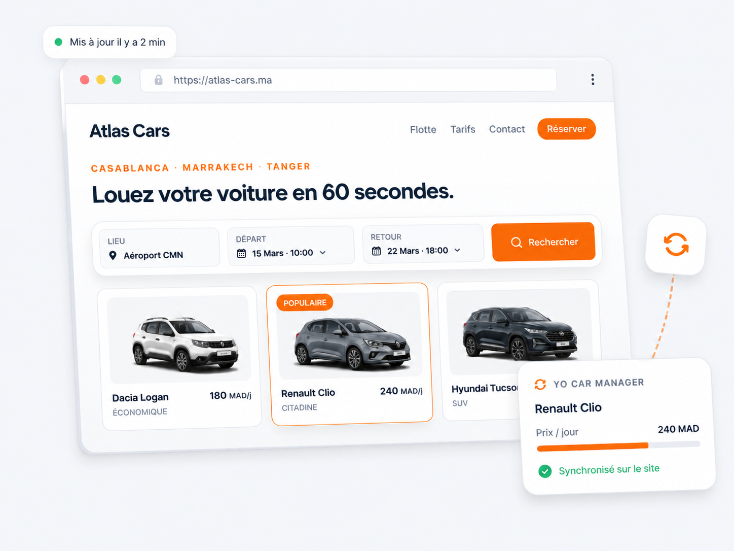 Aperçu du site de location généré par Yo car